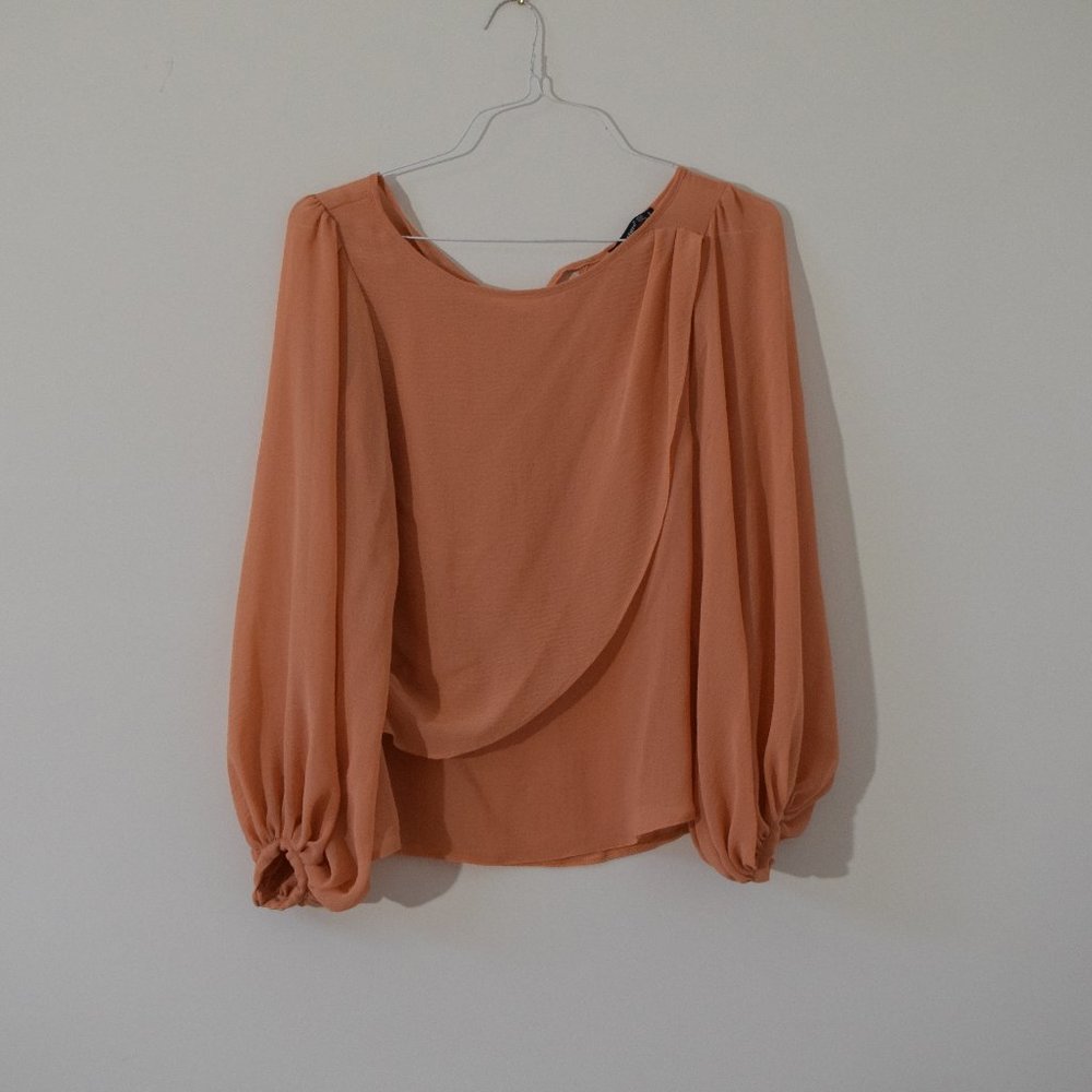 ATMOSPHERE Peach Salmon Flowy Chiffon Draped Blouse | Size S